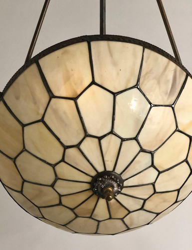 Cream-Amber Leaded Glass Inverted Dome Ceiling Light